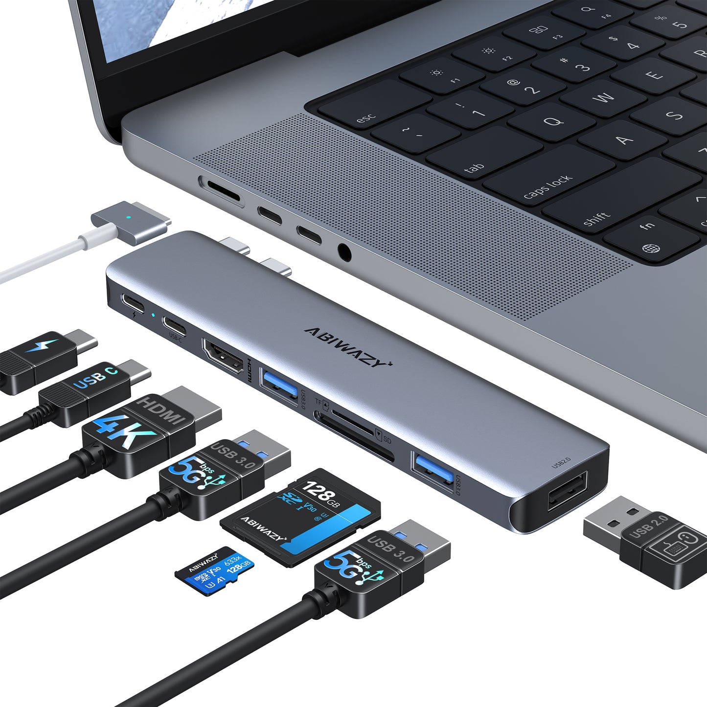 USB C Adapters for MacBook Pro 2022, MacBook Pro USB Adapter MacBook HDMI Multiport Dongle for MacBook Pro Air 2023-2018 with 4K HDMI, 2 USBB 3.0 Port, SD/TF, Thunderbolt 3 and USB C USB3.0 Data Port