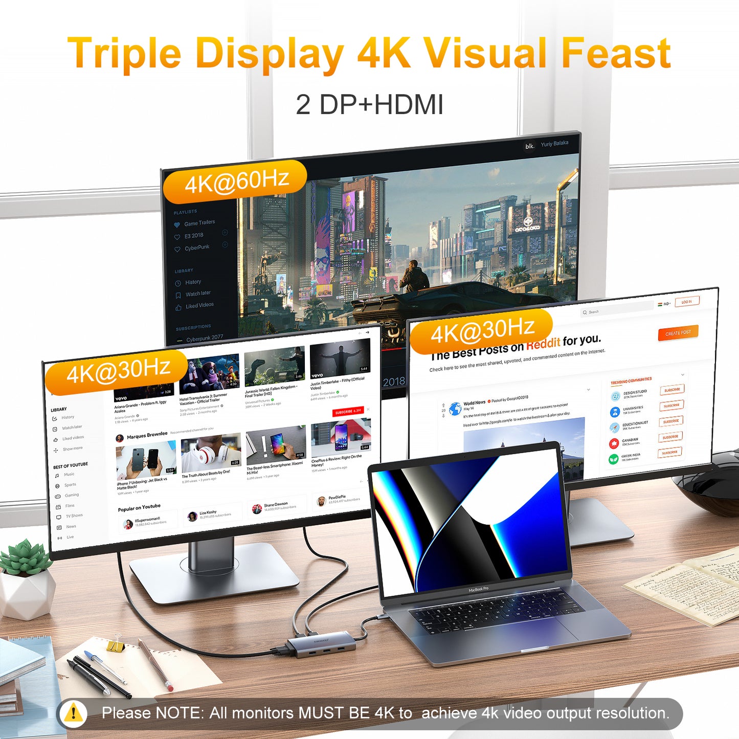 USB C Docking Station Dual DP DisplayPort Monitor for Dell HP Lenovo Laptop, 8 in 1 Quad Display USB C Hub Multiport Monitors Adapter with 4K HDMI,2 DP,VGA,PD Charging,3 USB 2.0 for MacBook,Surface