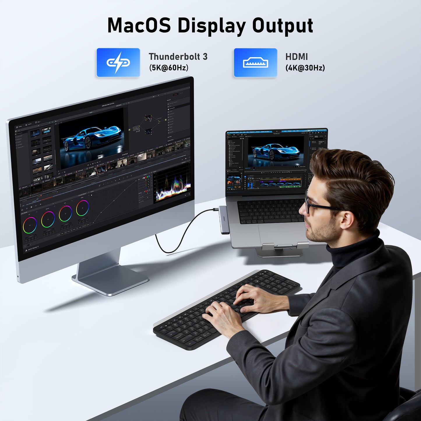 USB C Adapters for MacBook Pro 2022, MacBook Pro USB Adapter MacBook HDMI Multiport Dongle for MacBook Pro Air 2023-2018 with 4K HDMI, 2 USBB 3.0 Port, SD/TF, Thunderbolt 3 and USB C USB3.0 Data Port