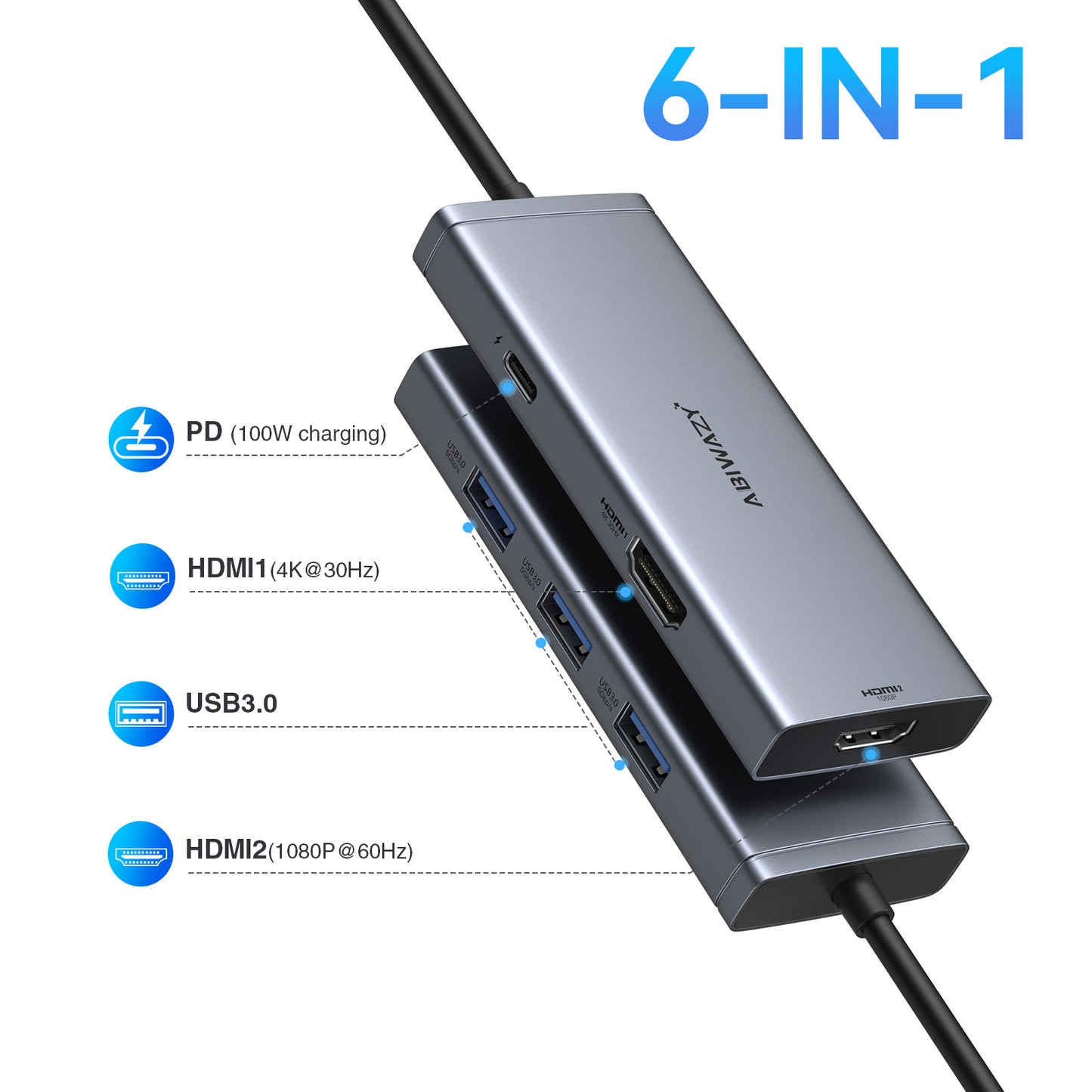 Docking Station for MacBook Pro Air USB C Hub Dual Monitor with 2 HDMI Port, Laptop Adapter Dongle Multiport Display to 2HDMI+100W PD+3 USB for M1 M2 M3 2018-2023 13-16 in MacBook/Mac/iMac Dell/Hp
